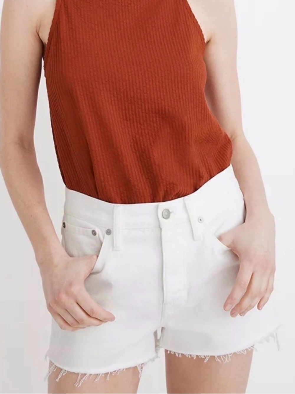 Madewell White High-Rise Denim Shorts